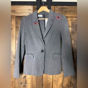 Elegant Gray Blazer with Red Floral Accents